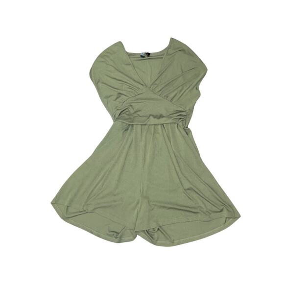 CIDER GREEN JERSEY V-NECK SOLID RUCHED ROMPER CURVE PLUS SIZE 1XL - Picture 1 of 6